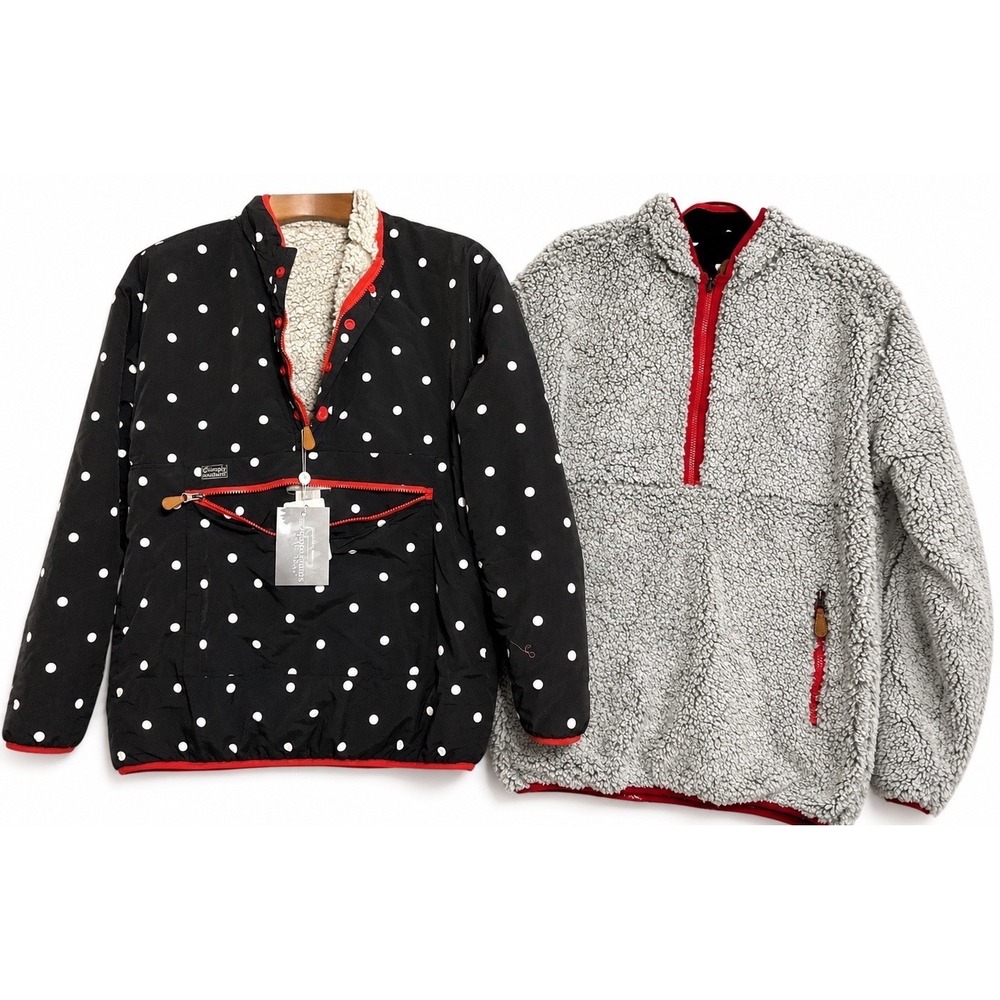 Simply Southern Reversible Sherpa Jacket M Gray Black Polka Dot Water Resistant‎